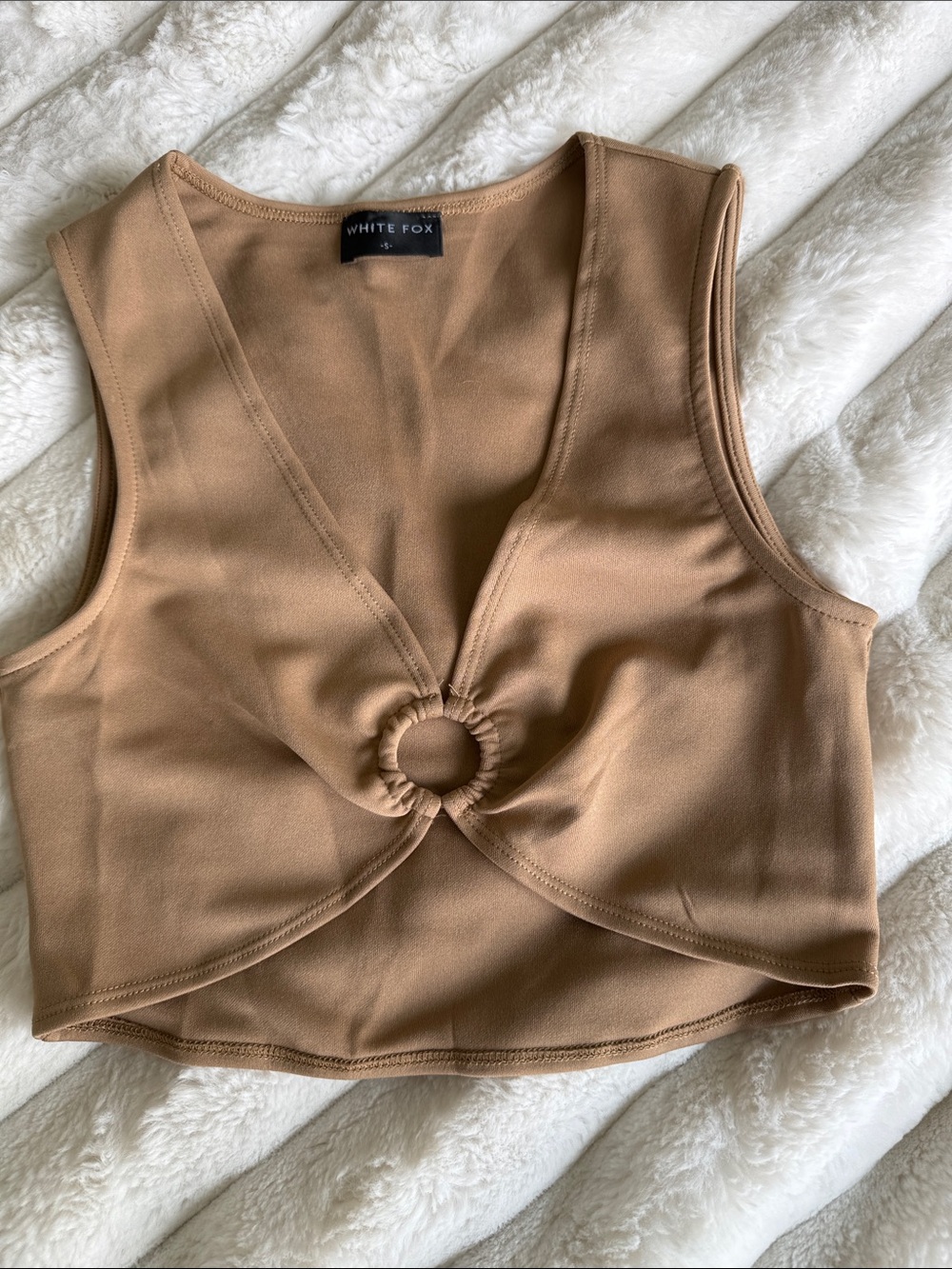 White Fox Boutique Tan Ring-Detail Crop Top